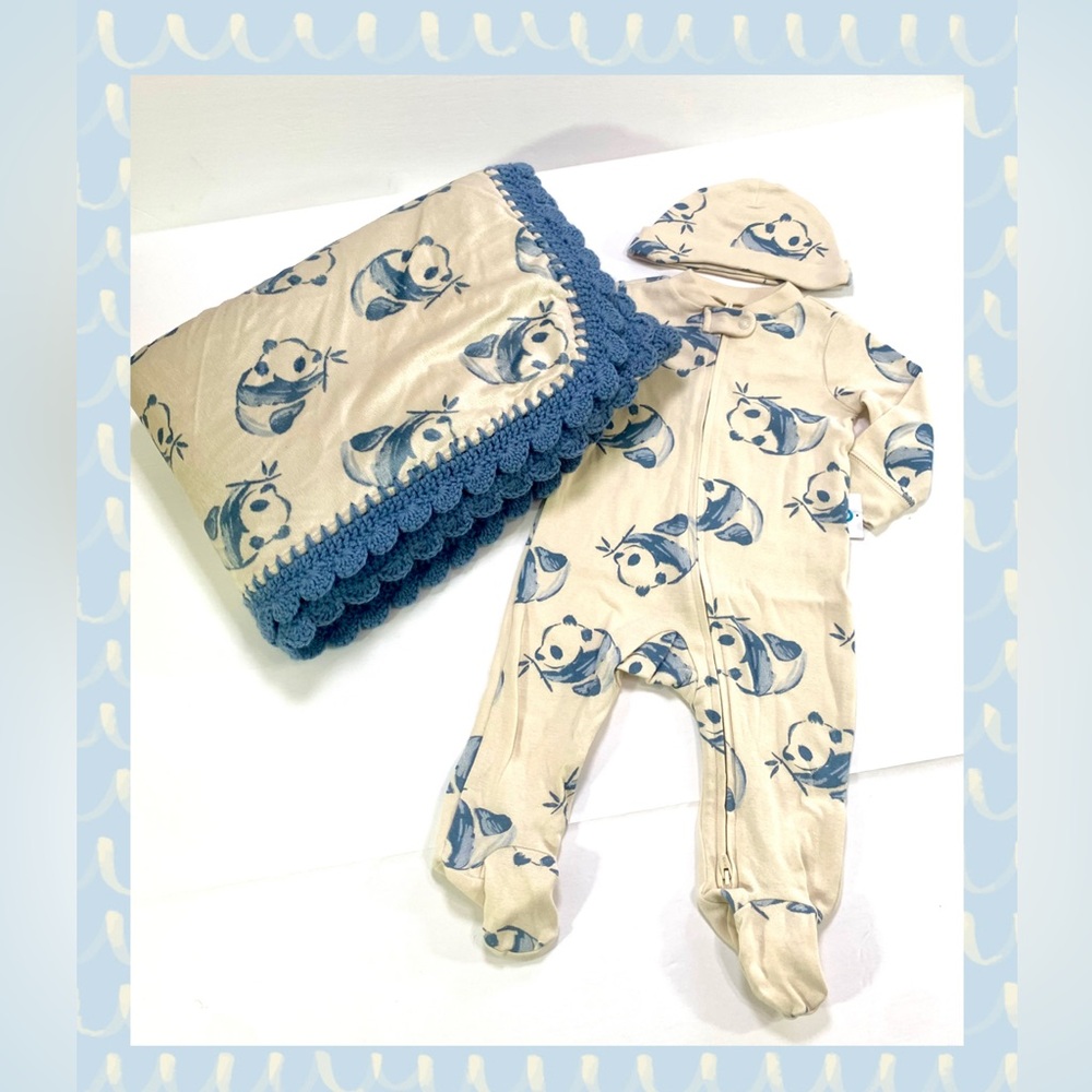 Little Panda Minky Sherpa Crochet Baby Blanket Gift Set